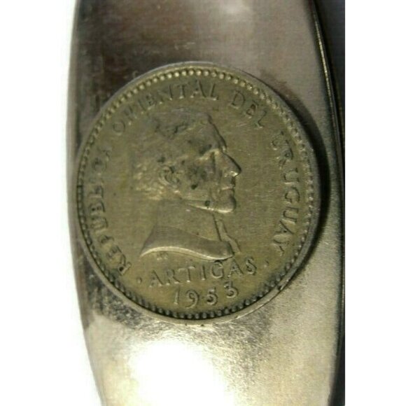 1953 Uruguay 10 Centesimos Money Clip Stainless Steel Wallet Cash Holder Silver - Picture 2 of 11